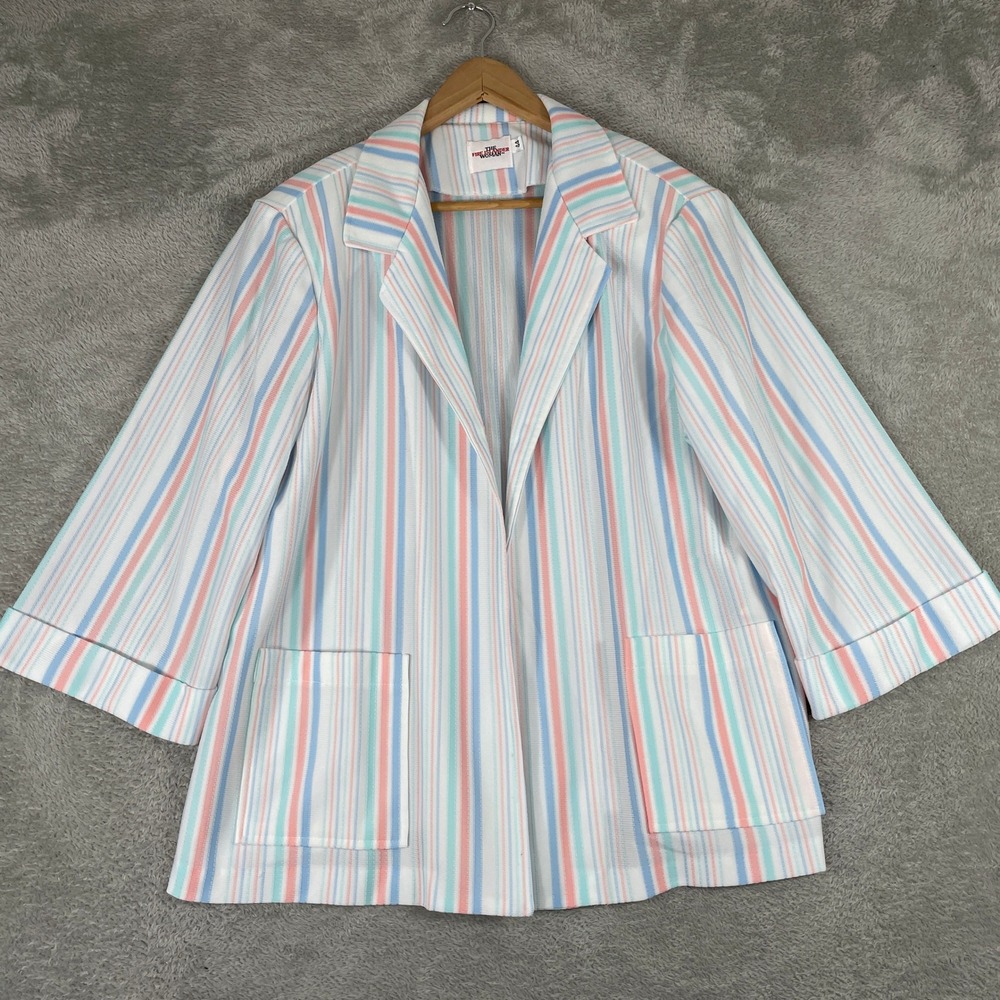 Vintage Fire Islander Open Blazer Jacket Womens XL‎ 44 Vertical Striped Made USA